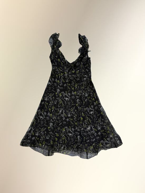 Nine West Dresses & Skirts - Vintage Nine West Black Green Silk Floral Chiffon Midi Dress Sz 12